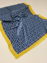 VUAL İPEK ŞAL  F DESEN LİMON SARI MAVİ