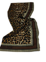 DİOR LEOPAR DESEN VUAL İPEK ŞAL KAHVERENGİ SİYAH