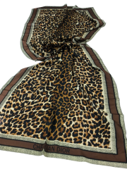 LEOPAR DESEN VUAL İPEK ŞAL KAHVERENGİ SİYAH
