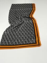 VUAL İPEK ŞAL  F DESEN TURUNCU SİYAH ANTRASİT