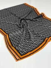 VUAL İPEK ŞAL  F DESEN TURUNCU SİYAH ANTRASİT