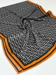 VUAL İPEK ŞAL  F DESEN TURUNCU SİYAH ANTRASİT