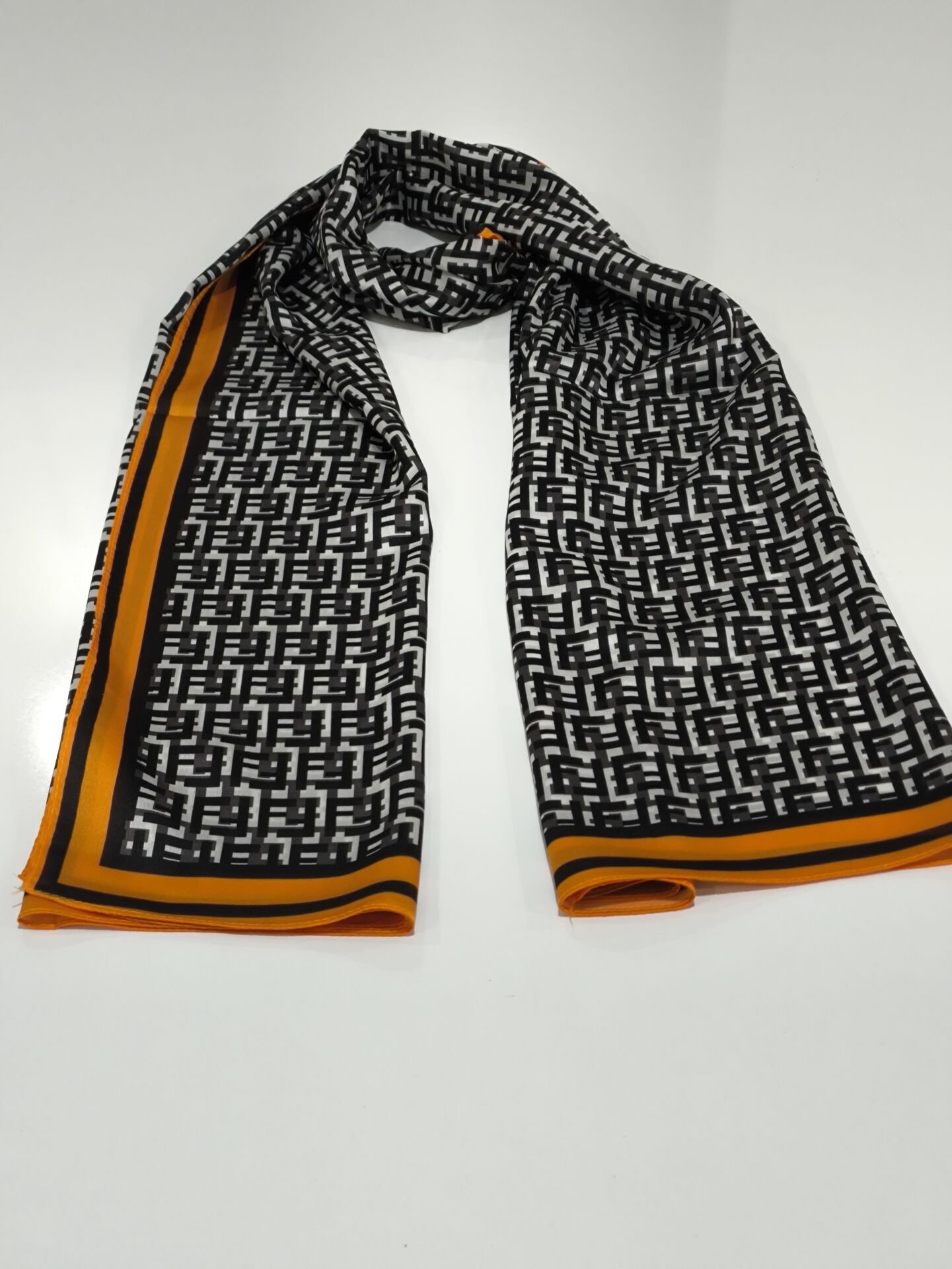 VUAL İPEK ŞAL  F DESEN TURUNCU SİYAH ANTRASİT