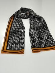 VUAL İPEK ŞAL  F DESEN TURUNCU SİYAH ANTRASİT