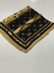 LV LOGO DESEN VUAL İPEK ŞAL GOLD SİYAH ZEMİNLİ