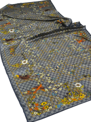 GUCCİ VUAL İPEK ŞAL ÇİÇEKLİ  G BASKILI KOT MAVİ