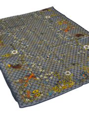 VUAL İPEK ŞAL ÇİÇEKLİ  G BASKILI KOT MAVİ