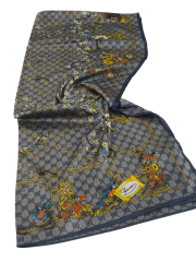 GUCCİ VUAL İPEK ŞAL ÇİÇEKLİ  G BASKILI KOT MAVİ
