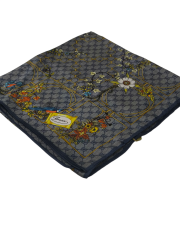 GUCCİ VUAL İPEK ŞAL ÇİÇEKLİ  G BASKILI KOT MAVİ