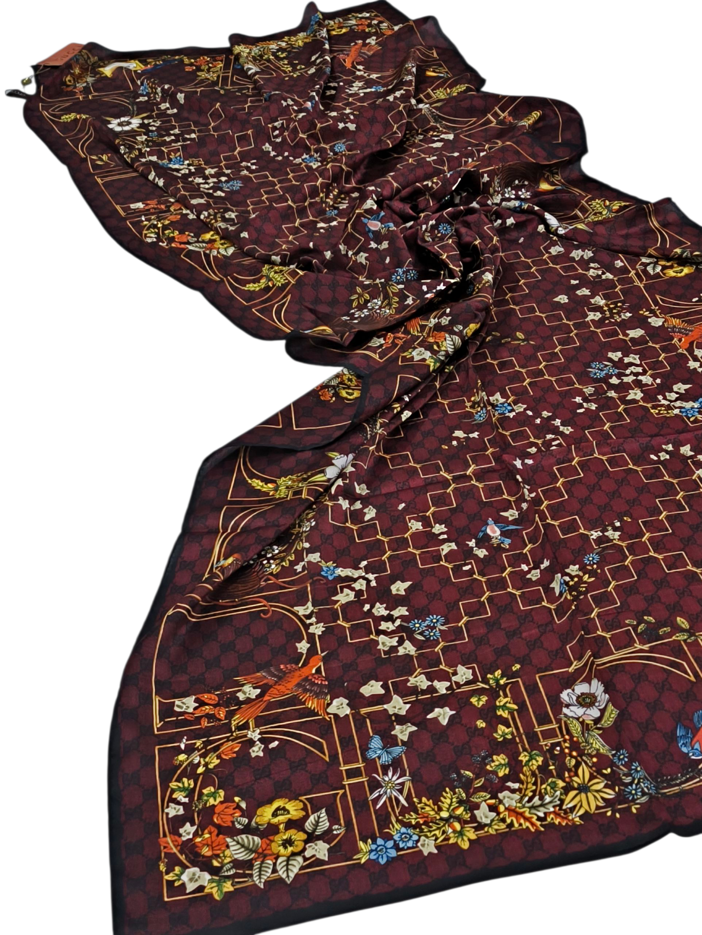 VUAL İPEK ŞAL ÇİÇEKLİ  G BASKILI BORDO