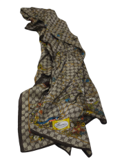 GUCCİ VUAL İPEK ŞAL ÇİÇEKLİ  G BASKILI KAHVERENGİ