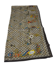 GUCCİ VUAL İPEK ŞAL ÇİÇEKLİ  G BASKILI KAHVERENGİ