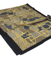 GUCCİ VUAL İPEK ŞAL G BASKILI KEMERLİ DESEN SİYAH KOT MAVİSİ
