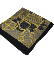 GUCCİ VUAL İPEK ŞAL G BASKILI KEMERLİ DESEN SİYAH KOT MAVİSİ