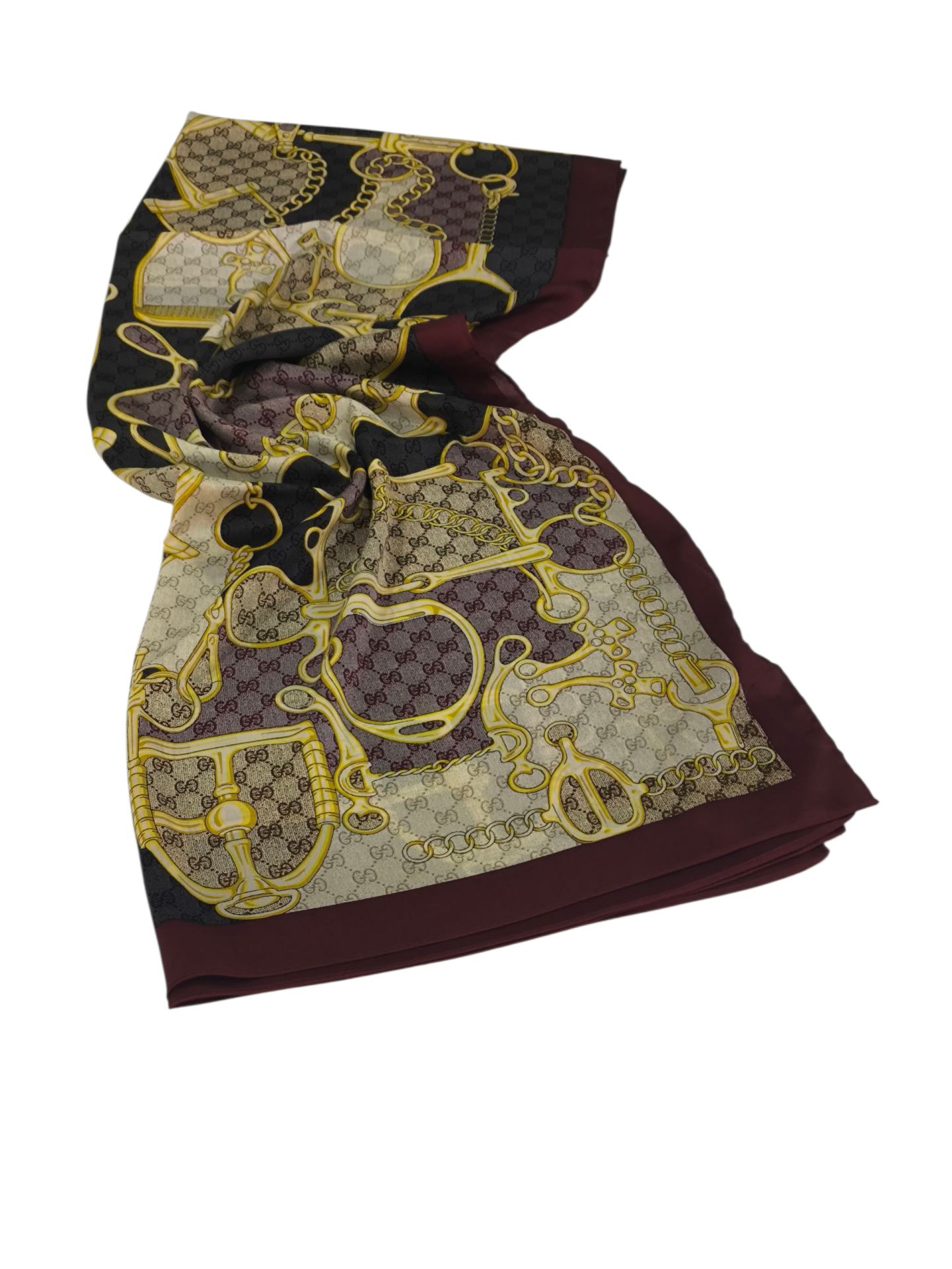 VUAL İPEK ŞAL G BASKILI KEMERLİ DESEN BORDO