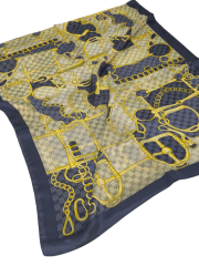 GUCCİ VUAL İPEK ŞAL G BASKILI KEMERLİ DESEN KOT MAVİSİ