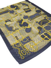 VUAL İPEK ŞAL G BASKILI KEMERLİ DESEN KOT MAVİSİ