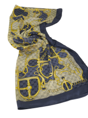 GUCCİ VUAL İPEK ŞAL G BASKILI KEMERLİ DESEN KOT MAVİSİ
