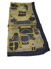 GUCCİ VUAL İPEK ŞAL G BASKILI KEMERLİ DESEN KOT MAVİSİ