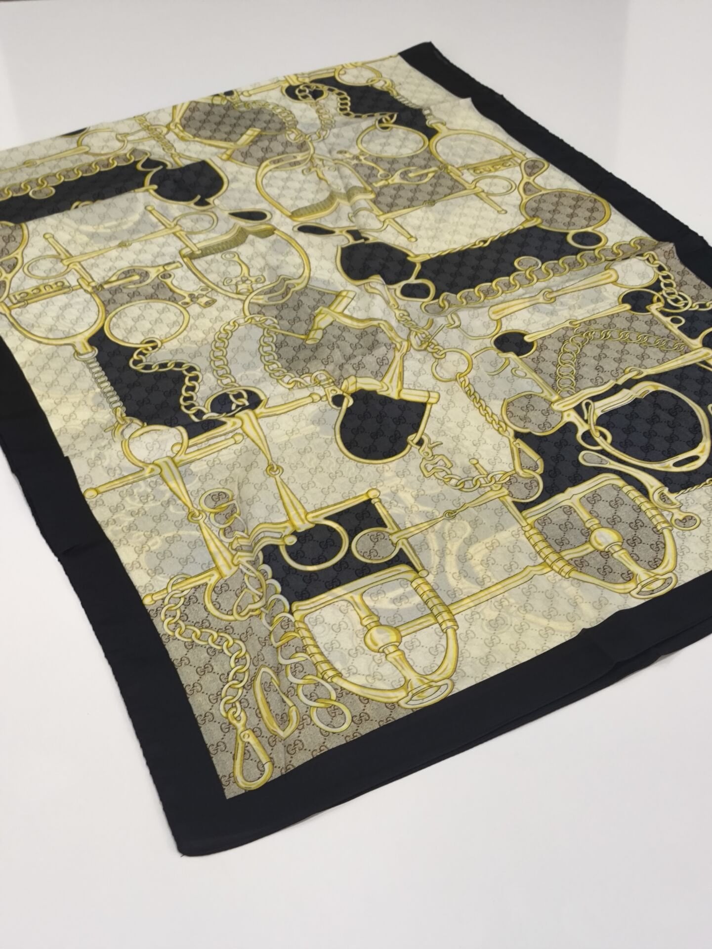 VUAL İPEK ŞAL G BASKILI KEMERLİ DESEN SİYAH