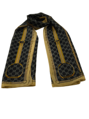 VUAL İPEK ŞAL MONOGRAM KEMER DESEN SİYAH GOLD