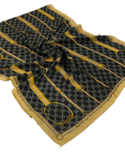 GUCCİ VUAL İPEK ŞAL MONOGRAM KEMER DESEN SİYAH GOLD