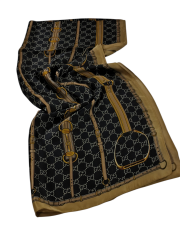 VUAL İPEK ŞAL MONOGRAM KEMER DESEN SİYAH GOLD