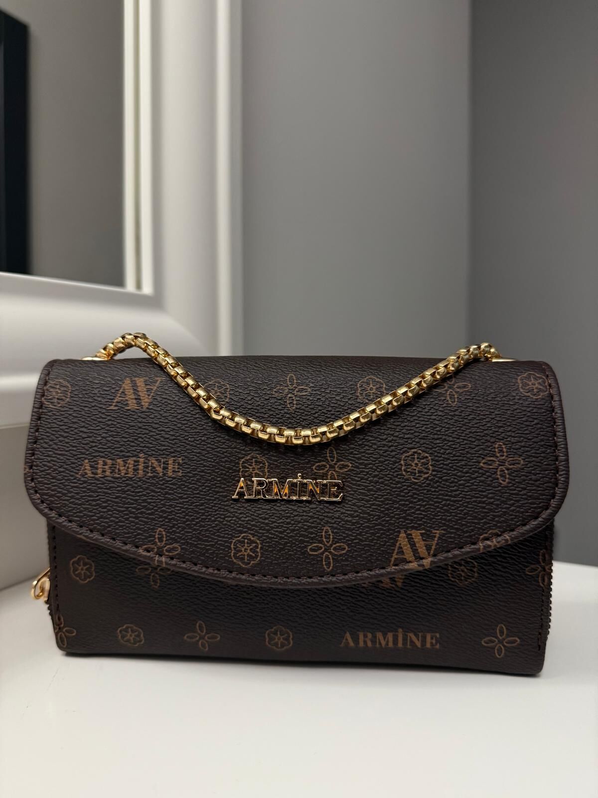 Armine Bayan Çanta  C14 Kahve Baskılı