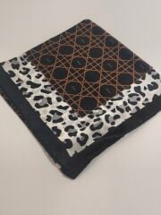 VUAL İPEK ŞAL LEOPAR GEOMETRİ DESEN  SİYAH KAHVE BEYAZ