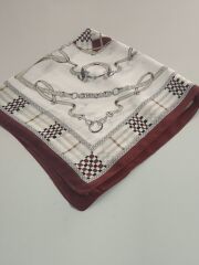 VUAL İPEK ŞAL EKOSE ZİNCİR DESEN BORDO