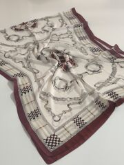 VUAL İPEK ŞAL EKOSE ZİNCİR DESEN BORDO