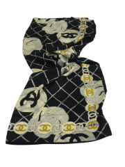 VUAL İPEK ŞAL SİYAH KREM EKOSE DESEN