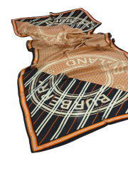 VUAL İPEK ŞAL YAZILI DESEN SİYAH TURUNCU