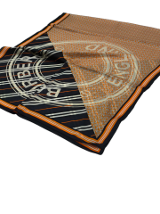 BURBERRY  VUAL İPEK ŞAL YAZILI DESEN SİYAH TURUNCU