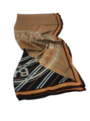 BURBERRY  VUAL İPEK ŞAL YAZILI DESEN SİYAH TURUNCU