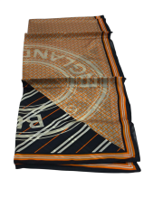 BURBERRY  VUAL İPEK ŞAL YAZILI DESEN SİYAH TURUNCU