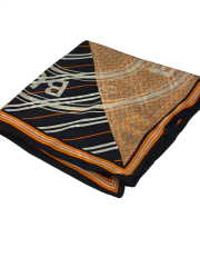 BURBERRY  VUAL İPEK ŞAL YAZILI DESEN SİYAH TURUNCU