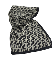 FENDİ VUAL İPEK ŞAL  F BASKILI  DESEN  SİYAH KREM