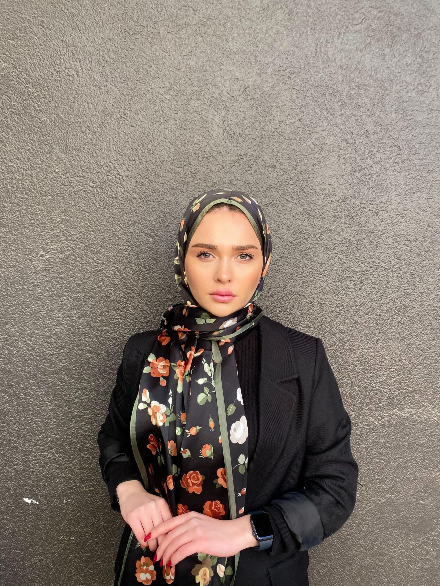 VUAL İPEK ŞAL KÜÇÜK  ÇİÇEK DESENLİ  SİYAH YEŞİL
