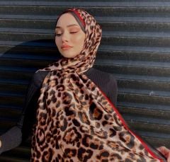 DİOREL VUAL İPEK ŞAL LEOPAR DESENLİ KIRMIZI