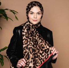 VUAL İPEK ŞAL LEOPAR DESENLİ KIRMIZI