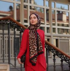 DİOREL VUAL İPEK ŞAL LEOPAR DESENLİ KIRMIZI