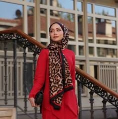 DİOREL VUAL İPEK ŞAL LEOPAR DESENLİ KIRMIZI