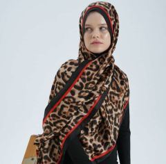 VUAL İPEK ŞAL LEOPAR DESENLİ KIRMIZI