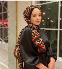 VUAL İPEK ŞAL LEOPAR DESENLİ KIRMIZI