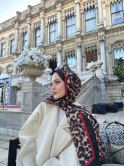 VUAL İPEK ŞAL LEOPAR DESENLİ KIRMIZI